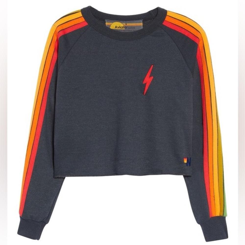 Aviator Nation Bolt Embroidery Classic Cropped Crew Sweatshirt - Size XS